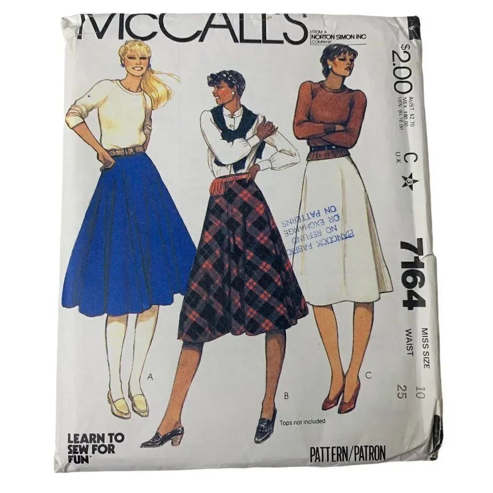 Vintage 80s McCalls 7164 Pattern Junior Misses 5-18 Circle Bias Skirts Uncut